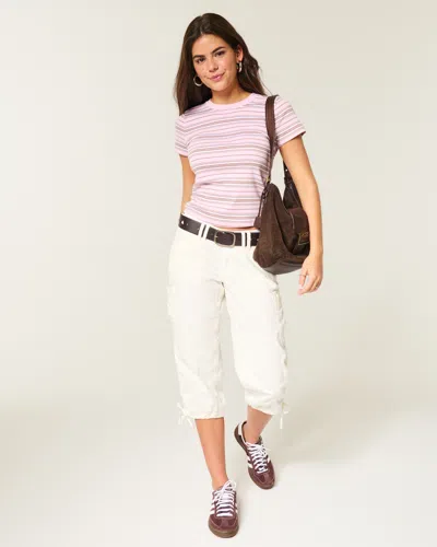 Hollister Andi Adjustable Waist Baggy Lace-trim Capri Pants In Neutral