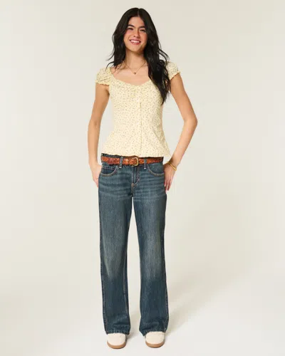 Hollister Andi Adjustable Waist Low-rise Dark Wash Baggy Jeans In Blue