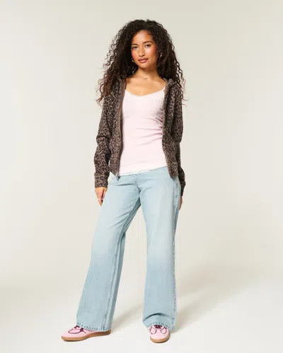 Hollister Andi Adjustable Waist Low-rise Distressed Light Wash Baggy Jeans In Blue