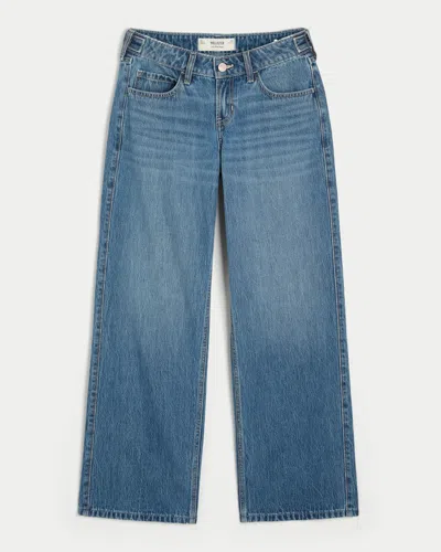 Hollister Andi Adjustable Waist Low-rise Medium Wash Baggy Jeans In Blue