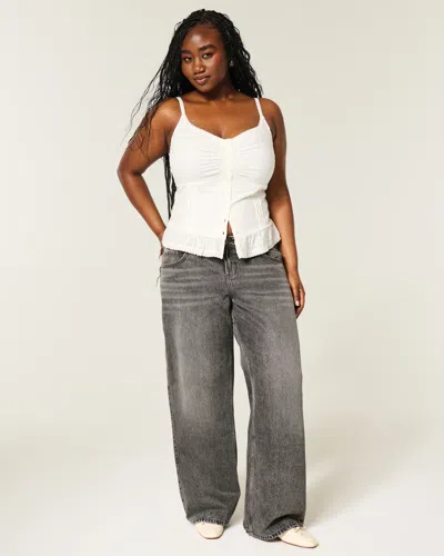 Hollister Andi Adjustable Waist Low-rise Grey Baggy Jeans In White