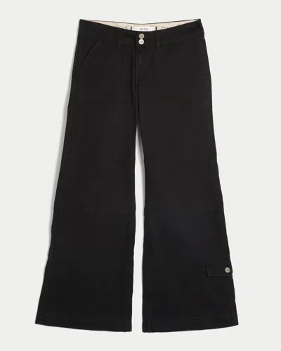 Hollister Andi Adjustable Waist Low-rise Wide-leg Pants In Black