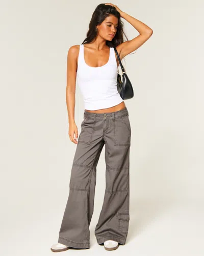 Hollister Andi Adjustable Waist Low-rise Wide-leg Pants In Gray