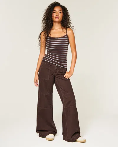Hollister Andi Adjustable Waist Low-rise Wide-leg Pants In Brown