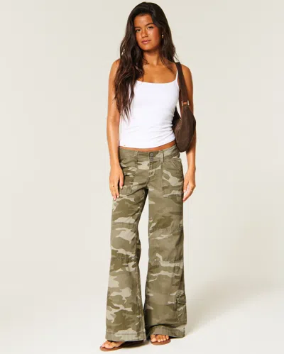 Hollister Andi Adjustable Waist Low-rise Wide-leg Pants In Green