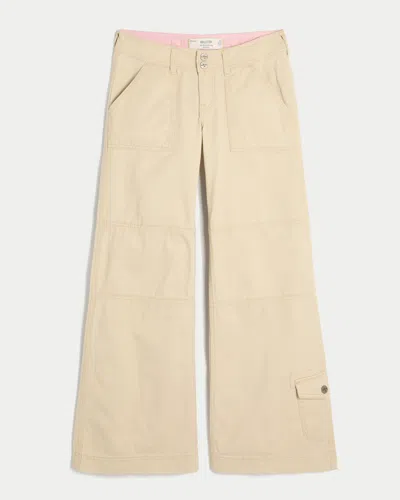 Hollister Andi Adjustable Waist Low-rise Wide-leg Pants In Neutral