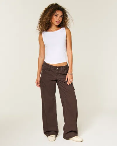 Hollister Andi Adjustable Waist Ultra Low-rise Baggy Cargo Pants In Brown