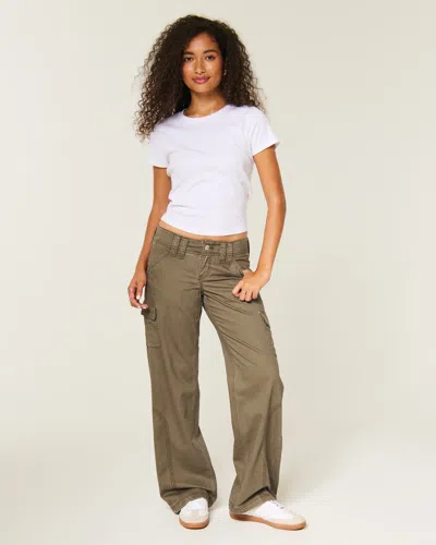 Hollister Andi Adjustable Waist Ultra Low-rise Baggy Cargo Pants In Green