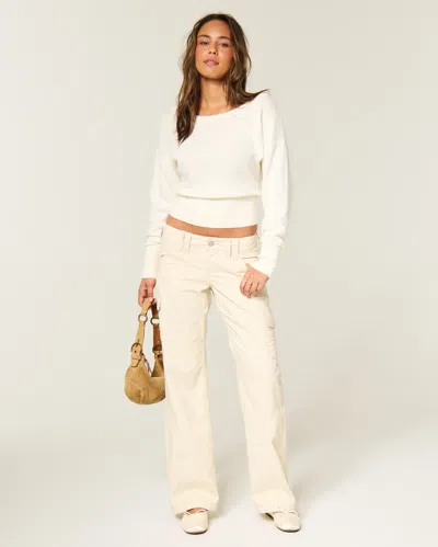 Hollister Andi Adjustable Waist Ultra Low-rise Baggy Cargo Pants In White