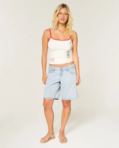 Hollister Andi Adjustable Waist Ultra Low-rise Baggy Jean Shorts In Blue