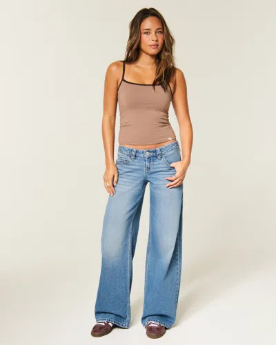 Hollister Andi Adjustable Waist Ultra Low-rise Distressed Medium Wash Super Baggy Jeans In Multi