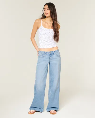 Hollister Andi Adjustable Waist Ultra Low-rise Medium Wash Super Baggy Jeans In Blue