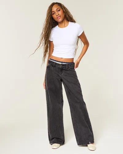 Hollister Andi Adjustable Waist Ultra Low-rise Washed Black Super Baggy Jeans In Multi