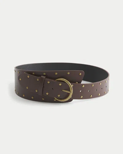 Hollister Asymmetrical Studded Faux Leather Belt In Brown