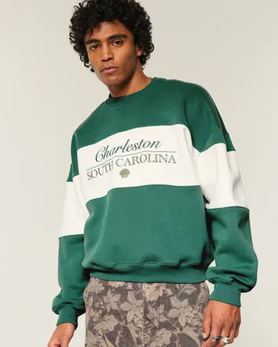 Hollister Baggy Cinch Charleston Graphic Crew Sweatshirt In Green