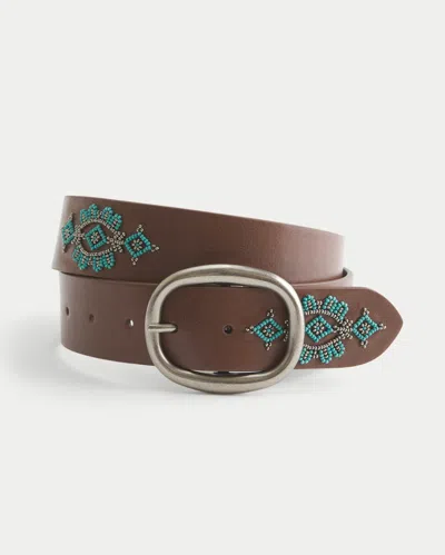 Hollister Beaded Faux Leather Belt In Brown
