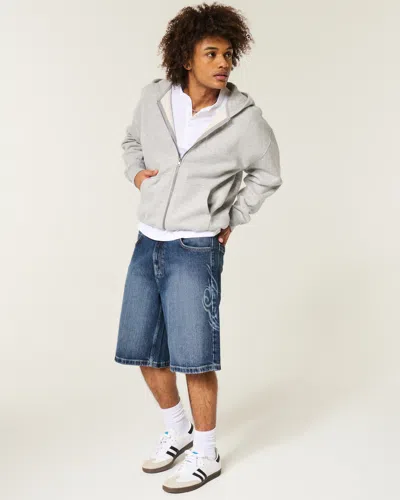 Hollister Below-the-knee Cyber Sigilism Graphic Super Baggy Denim Shorts In Blue