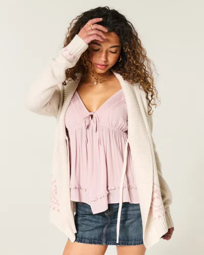 Hollister Boho Tie Front Cardigan In Neutral
