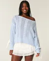 Hollister Bow-sleeve Cable-knit Sweater In Blue