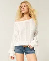 Hollister Bow-sleeve Cable-knit Sweater In White