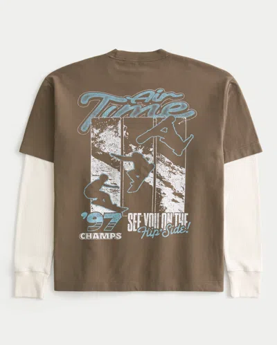 Hollister Boxy Air Time Graphic Twofer T-shirt In Brown