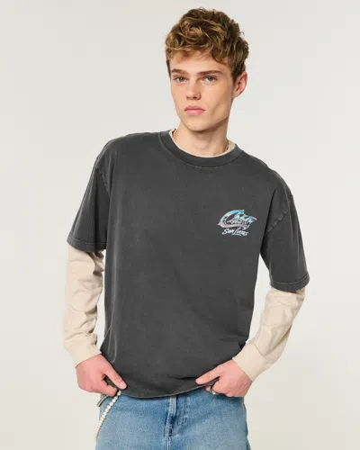Hollister Boxy Cabo San Lucas Graphic Tee In Gray