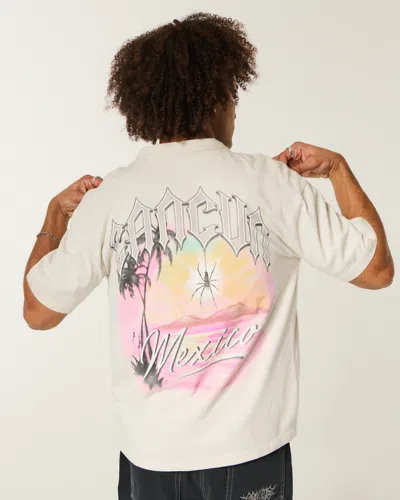 Hollister Boxy Cancun Mexico Graphic Tee In White