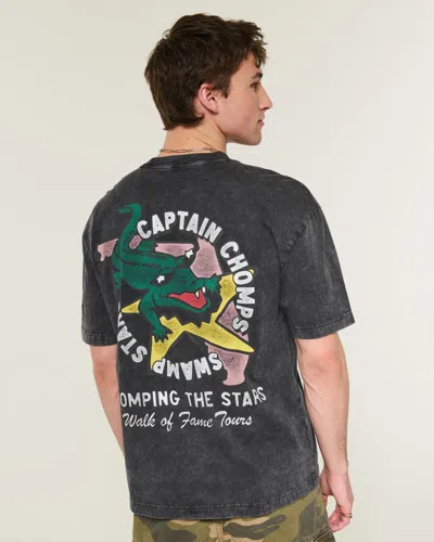 Hollister Boxy Captain Chomps Graphic Tee In Black