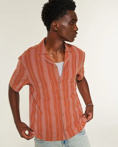 Hollister Boxy Cotton Textural Stripe Shirt In Brown