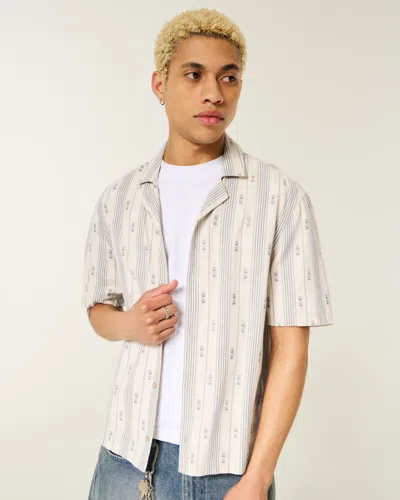 Hollister Boxy Cotton Textural Stripe Shirt In White