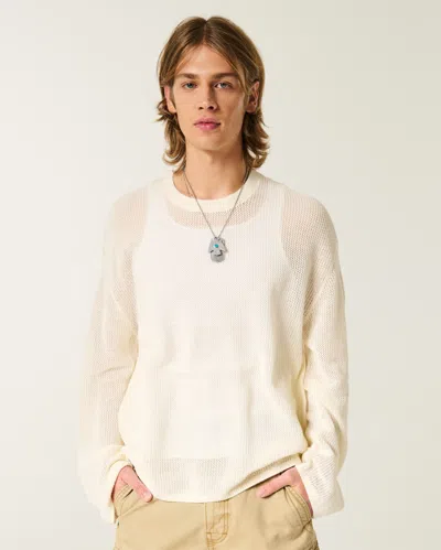 Hollister Boxy Crochet-style Crew Sweater In Neutral