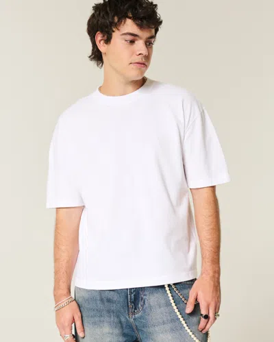 Hollister Boxy Crop Heavyweight Crew T-shirt In White