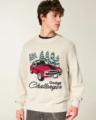 Hollister Boxy Dodge Challenger Graphic Crew Sweater In Nude