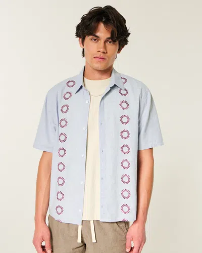 Hollister Boxy Embroidered Shirt In Blue