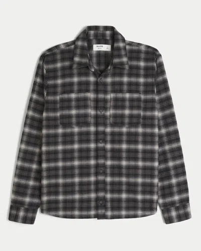 Hollister Boxy Flannel Shirt In Blue