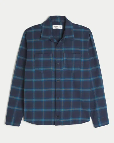 Hollister Boxy Flannel Shirt In Blue