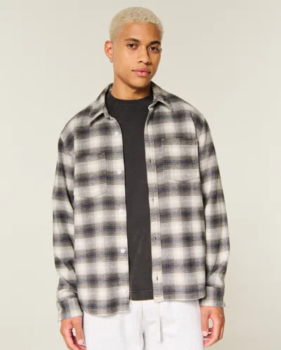 Hollister Boxy Flannel Shirt In Gray