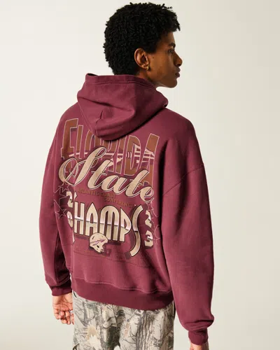 Hollister Boxy Florida State University Seminoles Graphic Hoodie In Burgundy