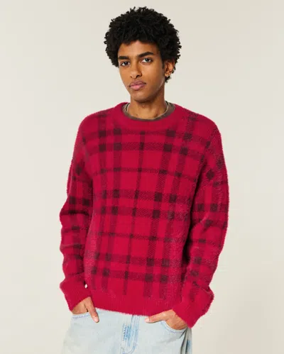 Hollister Boxy Fuzzy Crew Sweater In Red