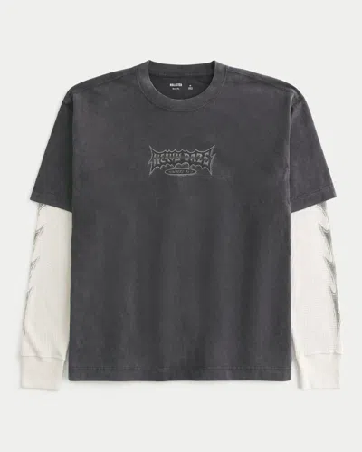 Hollister Boxy Heavy Daze Graphic Twofer T-shirt In Gray