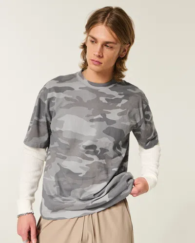 Hollister Boxy Heavyweight Camo Crew T-shirt In Grey