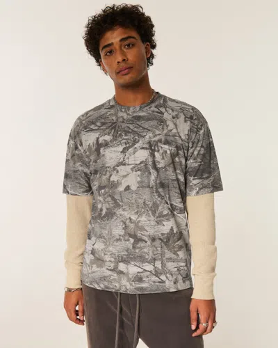 Hollister Boxy Heavyweight Camo Crew T-shirt In Gray