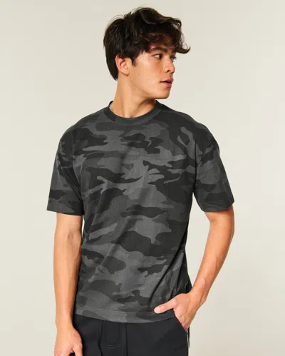Hollister Boxy Heavyweight Camo Crew T-shirt In Black