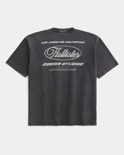 Hollister Boxy Heavyweight Chrome Logo Graphic Tee In Black