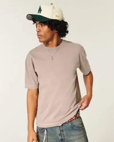 Hollister Boxy Heavyweight Contrast Stitch Crew T-shirt In Gray