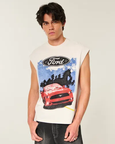 Hollister Boxy Heavyweight Ford Mustang Graphic Cutoff Tank In White