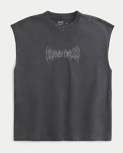 Hollister Boxy Heavyweight Graphic Cutoff Tank In Black