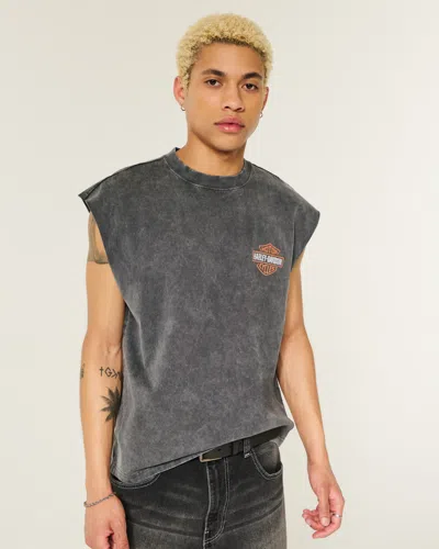 Hollister Boxy Heavyweight Harley-davidson Graphic Cutoff Tank In Gray