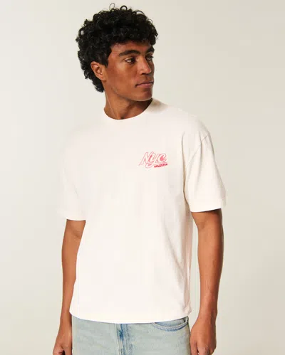 Hollister Boxy Heavyweight  Nyc Graphic Tee In White
