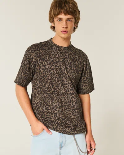 Hollister Boxy Heavyweight Leopard Print Cotton Crew T-shirt In Animal Print